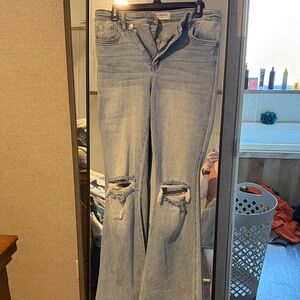 Flying Monkey Light Blue Distressed Flare Jeans